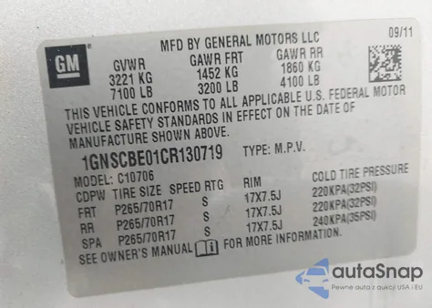 2012 Chevrolet Tahoe Lt z USA, uszkodzony, nr VIN 1GNSCBE01CR130719